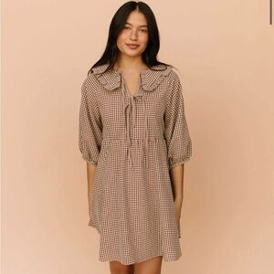 Polygram gingham collared tie dress